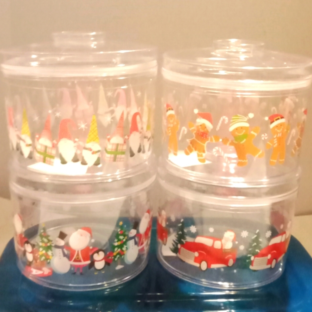 4Christmas stacking candy/ cookie containers (plastic) set of 4